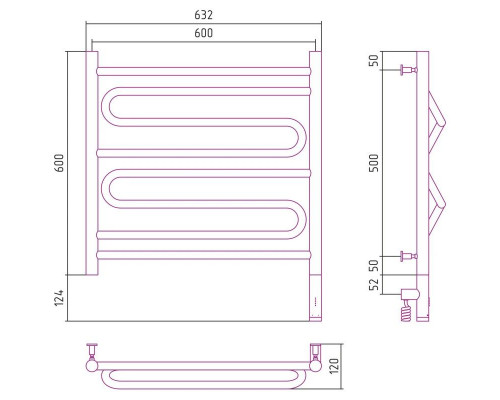 Купить Полотенцесушитель электрический 600х600 белый глянец МЭМ правый Сунержа Элегия 3.0 12-5819-6060 в магазине сантехники Santeh-Crystal.ru
