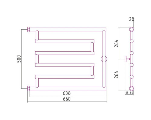 Приобрести Полотенцесушитель водяной 500x650 темный титан муар Сунержа High-Tech model L 15-0052-5065 в магазине сантехники Santeh-Crystal.ru
