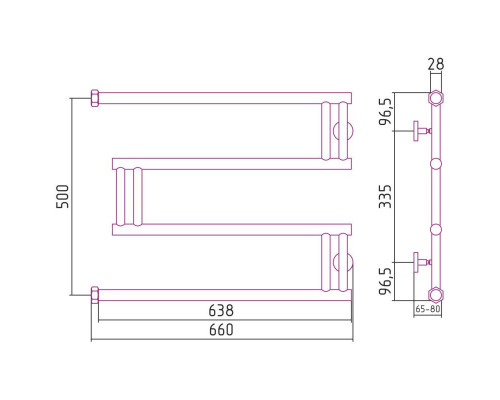 Купить Полотенцесушитель водяной 500x650 состаренная латунь Сунержа High-Tech model M 051-0050-5065 в магазине сантехники Santeh-Crystal.ru