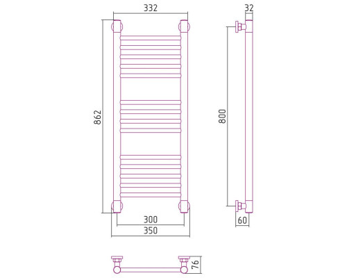 Купить Полотенцесушитель водяной 800х300 белый матовый Сунержа Богема+ 30-0220-8030 в магазине сантехники Santeh-Crystal.ru