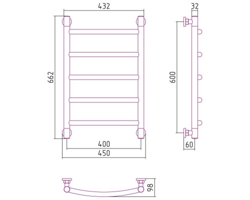 Купить Полотенцесушитель водяной 600х400 черный матовый Сунержа Галант+ 31-0200-6040 в магазине сантехники Santeh-Crystal.ru