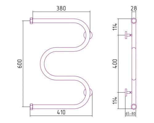 Купить Полотенцесушитель водяной 600х400 белый глянец Сунержа М-образный 12-0007-6040 в магазине сантехники Santeh-Crystal.ru