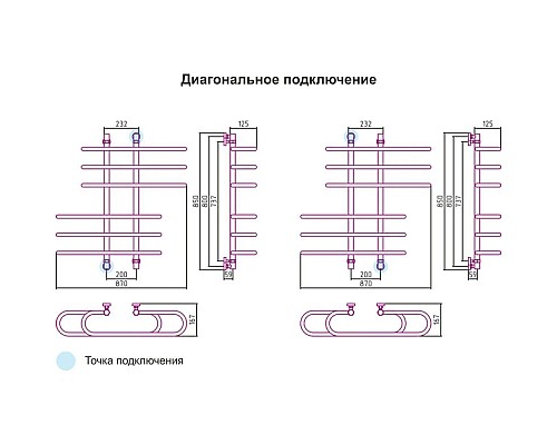 Заказать Полотенцесушитель водяной 800x900 подключение диагональное/нижнее Сунержа Фурор 00-0108-8090 в магазине сантехники Santeh-Crystal.ru