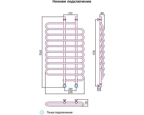 Заказать Полотенцесушитель водяной 1200x700 подключение диагональное/нижнее Сунержа Шарм 00-0111-1270 в магазине сантехники Santeh-Crystal.ru