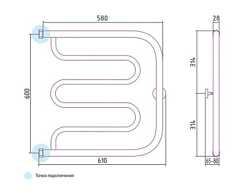 Купить Полотенцесушитель водяной 600х600 Сунержа Лира 00-0011-6060 в магазине сантехники Santeh-Crystal.ru