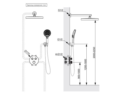 Душевой комплект AltroBagno Bilancia AltroBagnoBilancia040417BC 320 мм, с термостатом, медь матовая
