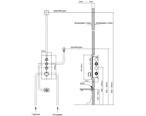 Душевой комплект Vincea Inspire VSFW-431I2GM 300 мм, со смесителем, вороненая сталь