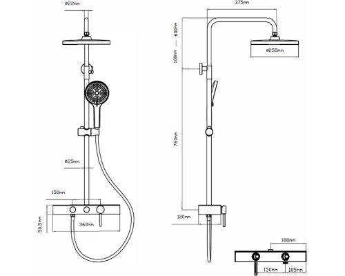 Душевая система Vincea VSFS-402MB 255 мм, со смесителем, черный матовый