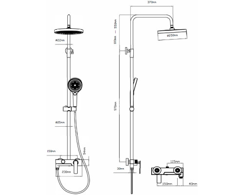 Душевая система Vincea VSFS-413BG 250 мм, со смесителем, золотой матовый
