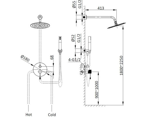 Душевой комплект Vincea Desire VSFW-1D1BN 255 мм, со смесителем, сатин