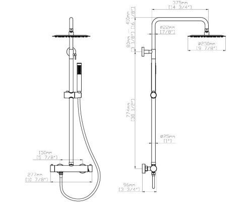 Душевая система Vincea City VSFS-4CT1BN 250 мм, со смесителем, сатин