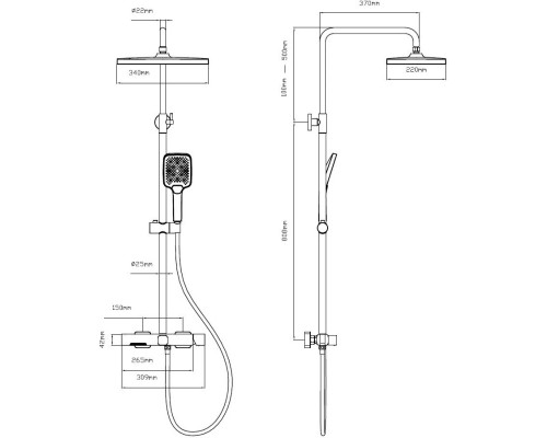 Душевая система Vincea Core VSFS-4CO1CH 340x220 мм, со смесителем, хром