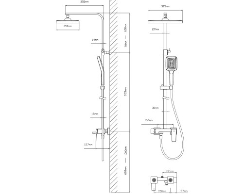 Душевая система Vincea Dice VSFS-4C12BN 315x210 мм, со смесителем, сатин