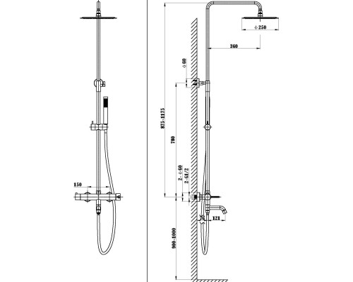 Душевая система Vincea Villa VSFS-1VL1BN 250 мм, со смесителем, сатин