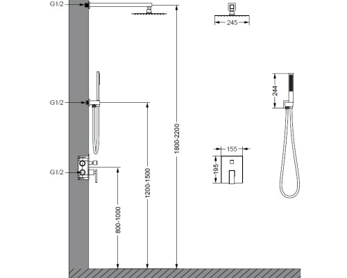 Душевой комплект Vincea Dice VSFW-2DS1BN 245 мм, со смесителем, сатин