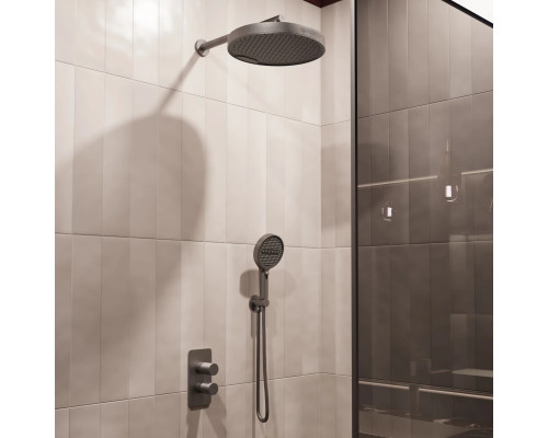 Душевой комплект Vincea Domus VSFW-5DM0GM 300 мм, со смесителем, вороненая сталь