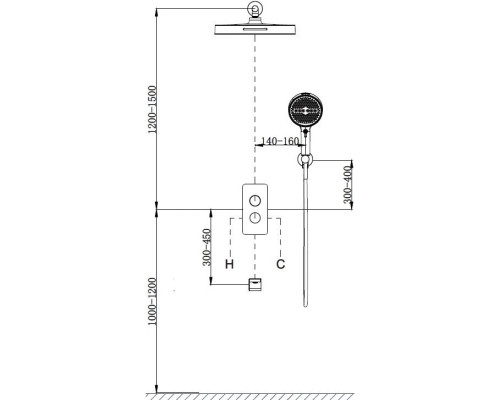 Душевой комплект Vincea Domus VSFW-5DM1GM 300 мм, со смесителем, вороненая сталь
