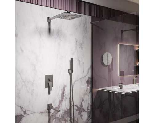 Душевой комплект Vincea Puro VSFW-5P1GM 248 мм, со смесителем, вороненая сталь