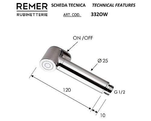 Приобрести Гигиенический душ Remer 332OWBGX в магазине сантехники Santeh-Crystal.ru