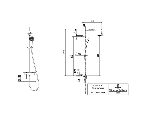 Приобрести Душевая система 200 мм Villeroy & Boch Embrace TVS1082000461 в магазине сантехники Santeh-Crystal.ru