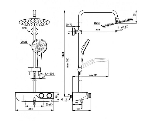 Заказать Душевая система 250 мм Ideal Standard Ceratherm S200 A7331AA в магазине сантехники Santeh-Crystal.ru