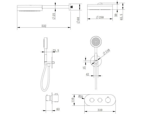 Купить Душевой комплект 250 мм Cezares MOON-SET-TA250-01 в магазине сантехники Santeh-Crystal.ru