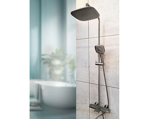Душевая система AltroBagno Lamberto AltroBagnoLamberto030426GrMt 290x190 мм, с термостатом, оружейная сталь