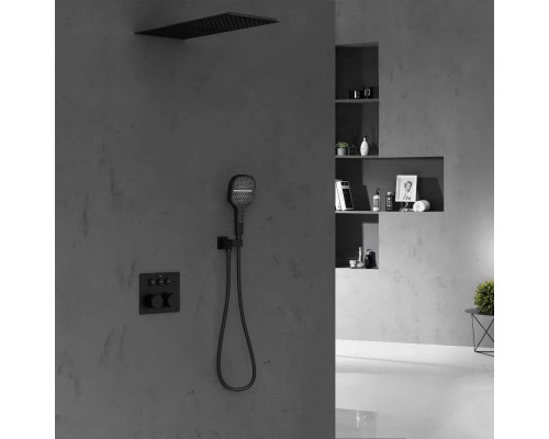 Душевой комплект Vincea VSFW-401TMB 250 мм, с термостатом, черный матовый