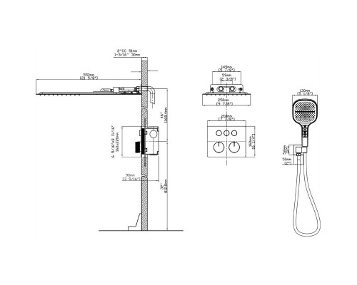 Душевой комплект Vincea VSFW-401TGM 250 мм, с термостатом, вороненая сталь