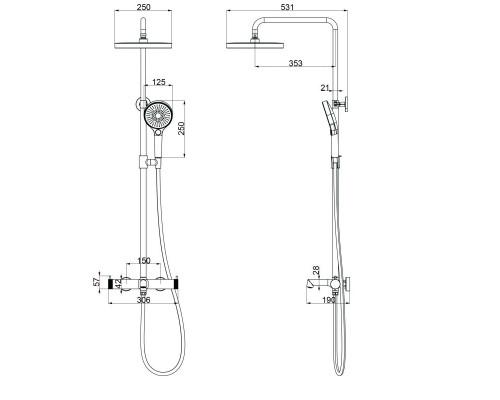 Душевая система Vincea Rim VSFS-2RM1BG 250 мм, со смесителем, золотой матовый