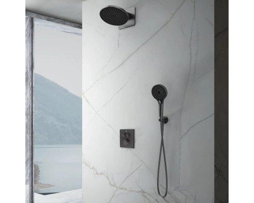 Душевой комплект Vincea Inspire VSFW-3I21MT5GM 250 мм, с термостатом, вороненая сталь