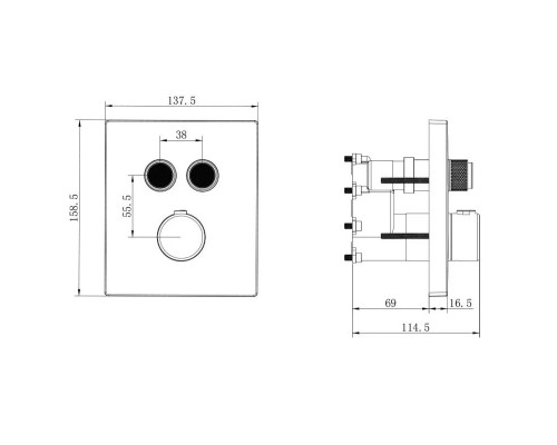 Душевой комплект Vincea Inspire VSFW-3I21MT3GM 300 мм, с термостатом, вороненая сталь