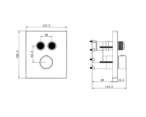 Душевой комплект Vincea Inspire VSFW-3I21MT1GM 247 мм, с термостатом, вороненая сталь