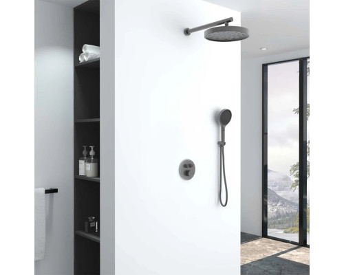 Душевой комплект Vincea Inspire VSFW-3I22MT2GM 300 мм, с термостатом, вороненая сталь