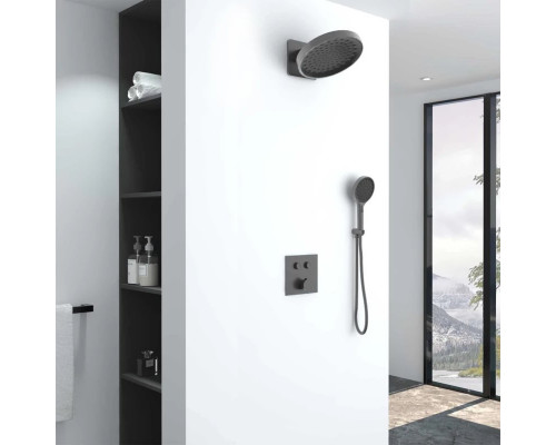 Душевой комплект Vincea VSFW-421I3GM 300 мм, со смесителем, вороненая сталь