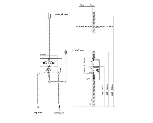 Душевой комплект Vincea VSFW-421I4MB 320x200 мм, со смесителем, черный матовый