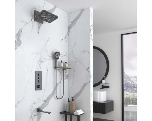 Душевой комплект Vincea VSFW-433TI4RGM 320x200 мм, со смесителем, вороненая сталь