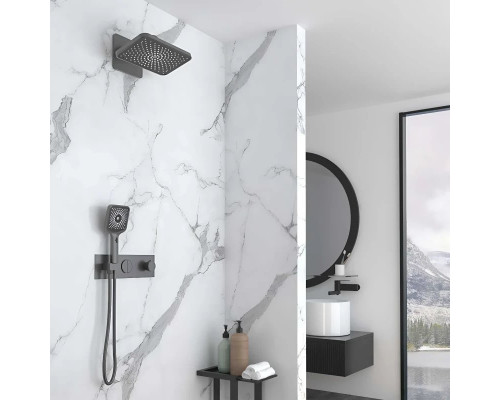 Душевой комплект Vincea VSFW-422TI4GM 320x200 мм, со смесителем, вороненая сталь