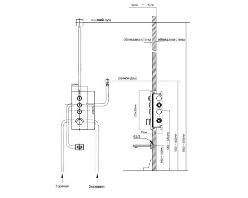 Душевой комплект Vincea VSFW-433TI3CH 300 мм, с термостатом, хром