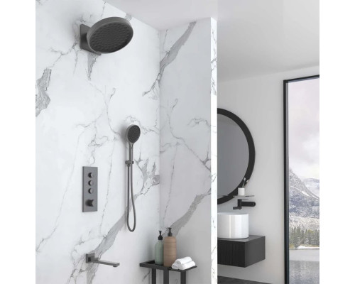 Душевой комплект Vincea VSFW-433TI3GM 300 мм, с термостатом, вороненая сталь