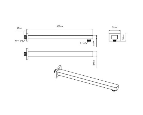 Душевой комплект Vincea VSFW-422T1BG 315x210 мм, с термостатом, золотой матовый