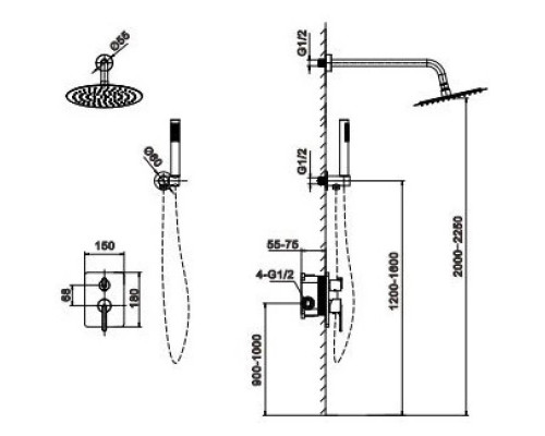 Душевой комплект 250 мм AltroBagno Unione AltroBagnoUnione040108GrMt