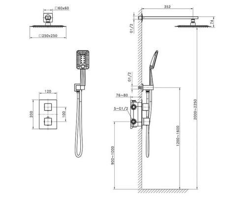 Душевой комплект 250 мм AltroBagno Aperto AltroBagnoAperto040104NeOp