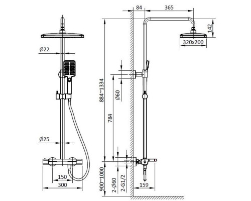 Душевая система 320x200 мм AltroBagno Lamberto AltroBagnoLamberto030411Cr