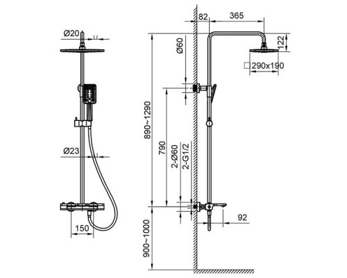 Душевая система 290x190 мм AltroBagno Lamberto AltroBagnoLamberto030417NeOp
