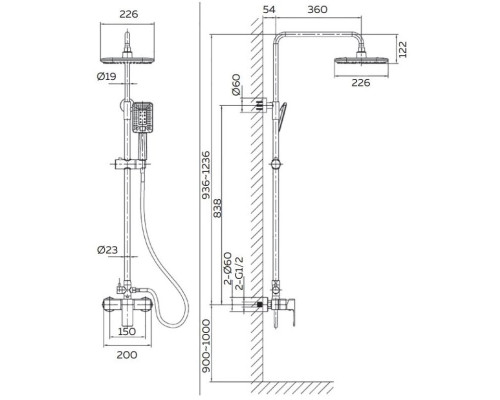 Душевая система 226 мм AltroBagno Lamberto AltroBagnoLamberto030103NeOp