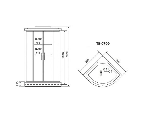 Приобрести Душевая кабина 90x90x218 см Timo Eco TE-0709 P матовое в магазине сантехники Santeh-Crystal.ru