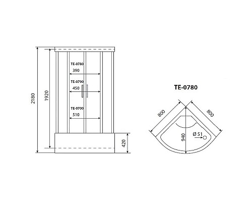 Купить Душевая кабина 80x80x218 см Timo Eco TE-0780 P матовое в магазине сантехники Santeh-Crystal.ru