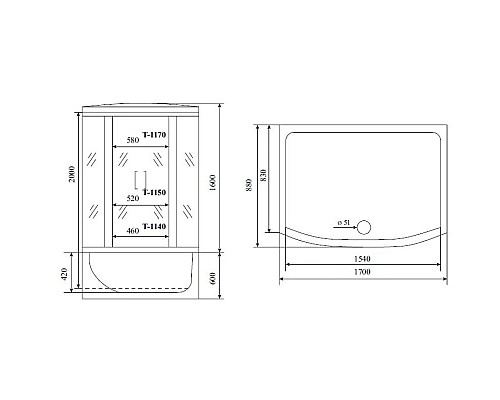 Купить Душевая кабина 170x88x220 см Timo Standart T-6670 B прозрачное в магазине сантехники Santeh-Crystal.ru