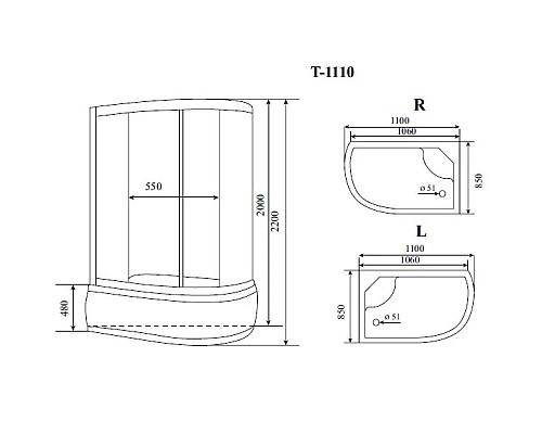 Купить Душевая кабина 110x85x220 см Timo Standart T-1110 L тонированное в магазине сантехники Santeh-Crystal.ru